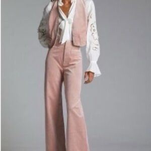 Anthropologie Women's Blush Pink Wide Leg Corduroy Pant & Vest SET